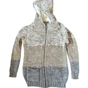 Stylish Hooded Cardigan - Gray and Cream